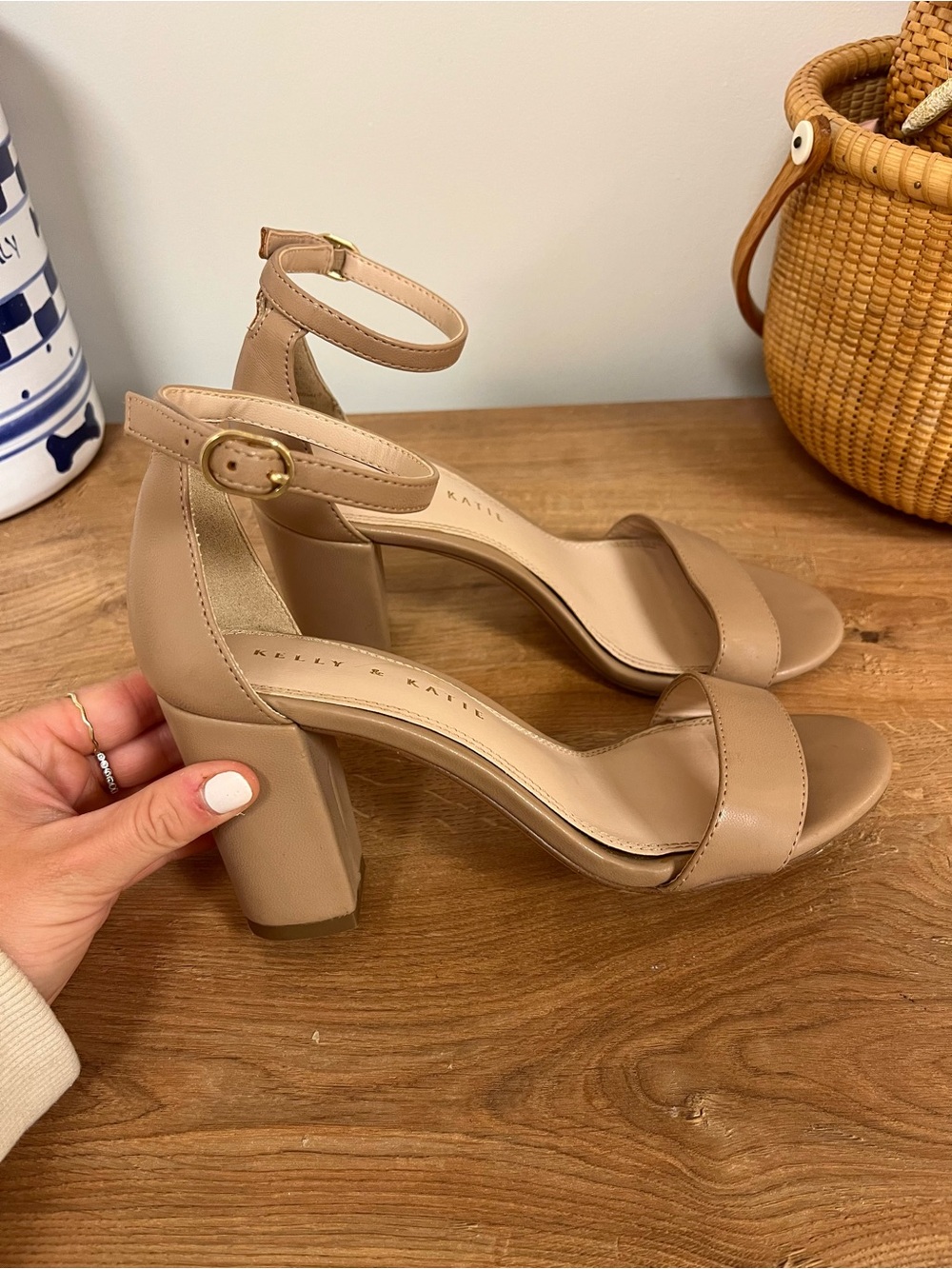 Kelly & Katie Taupe Nude Ankle-Strap Block Heel Sandals